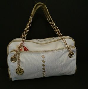 White and Golden handbag faux snakeskin.
